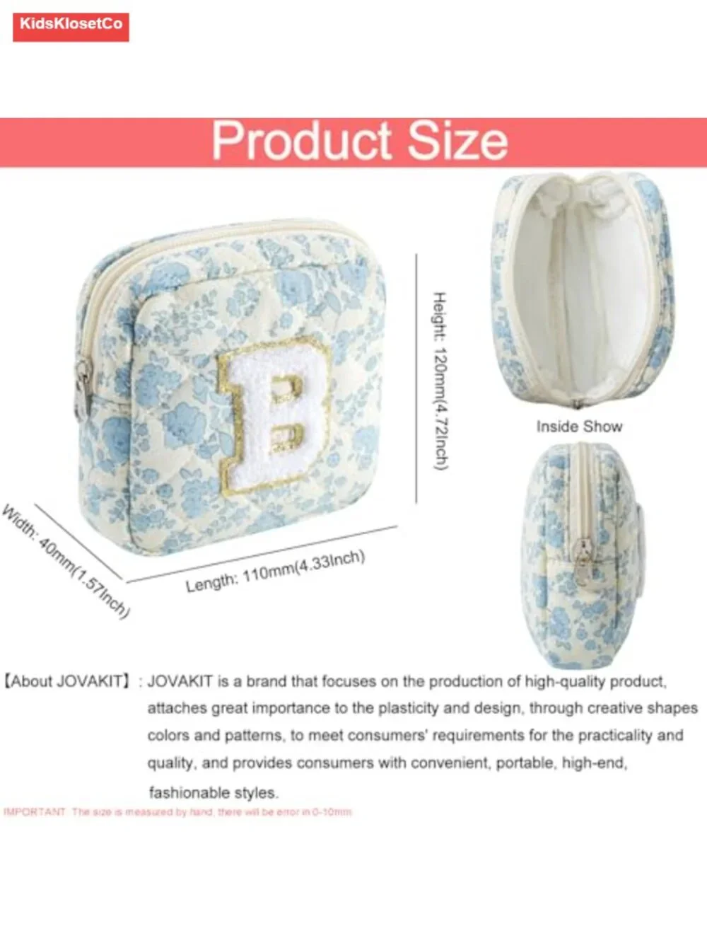 Small Quilted Cosmetic Bag Cotton Travel Toiletry Pouch Makeup Organizer Zipper